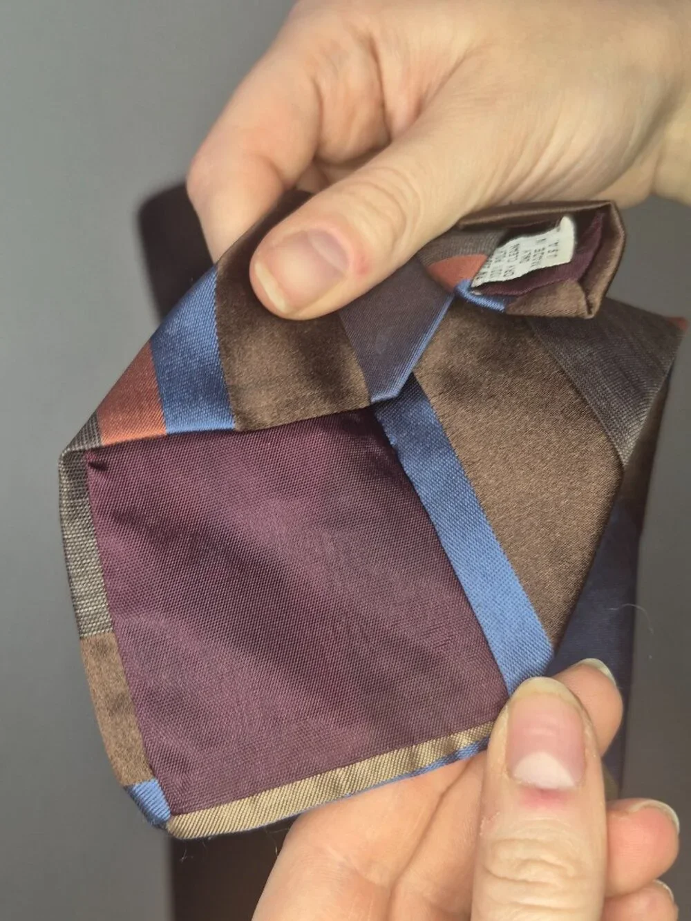 Vintage The American Edition Mens Tie Brown Slate Blue Gold Striped Necktie